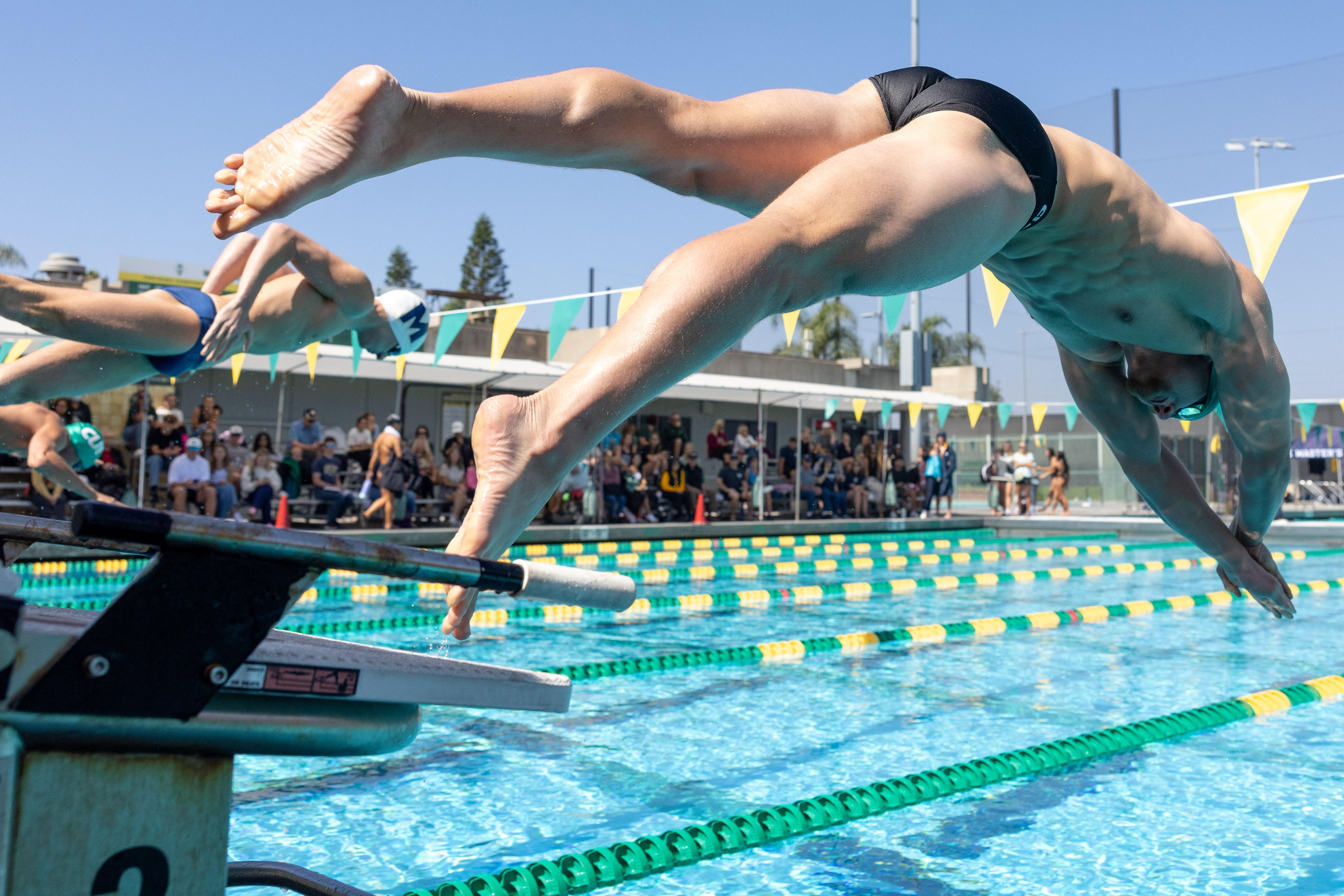 Jonathan Dose dives into the pool 